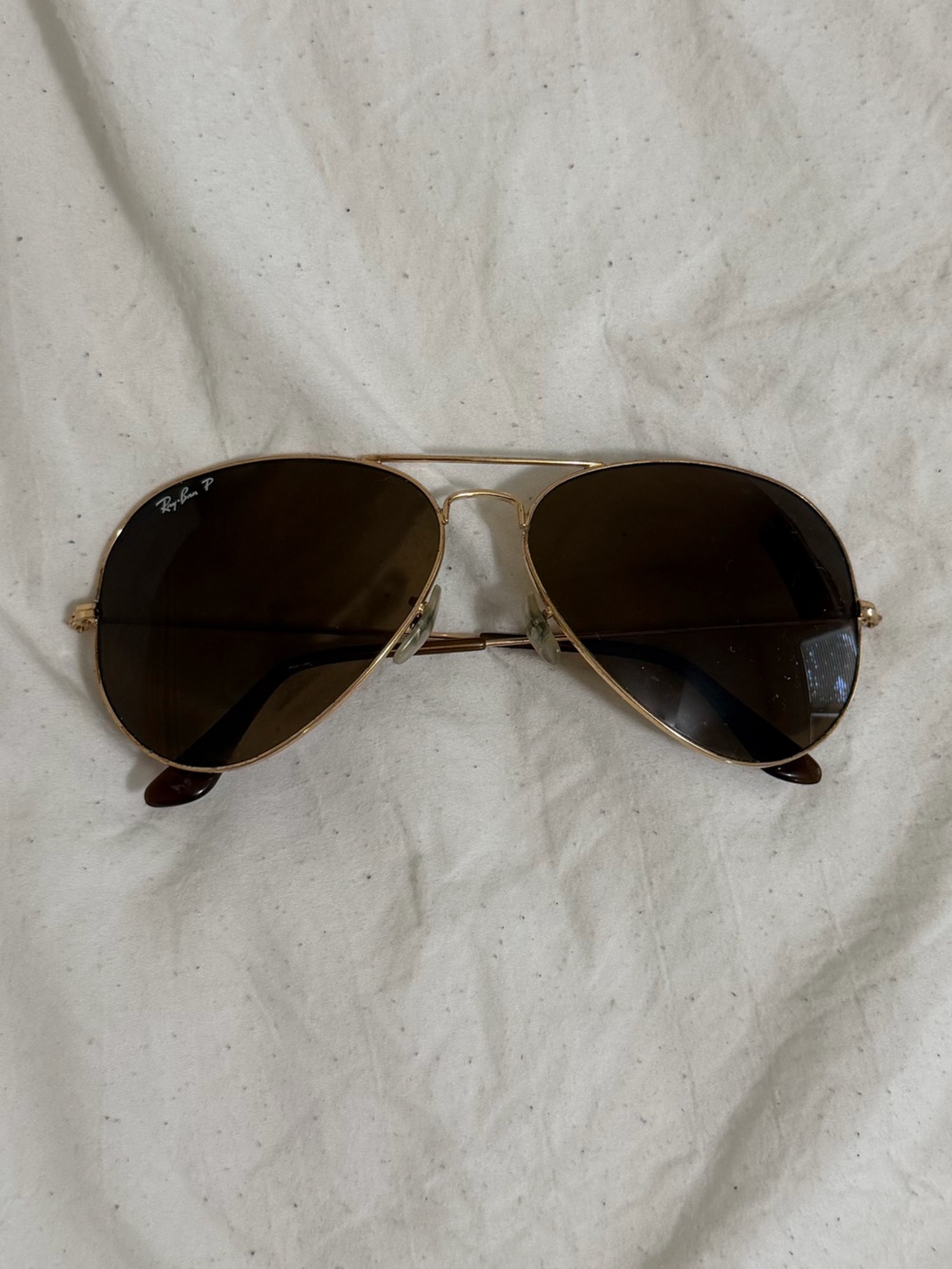 Ray-Ban Polarized Aviator Sunglasses in Gold with Brown Lenses